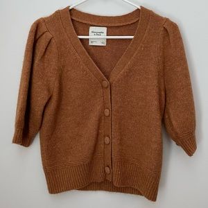 Abercrombie Puff Short Sleeve Knit Rust Orange Cardigan Sweater